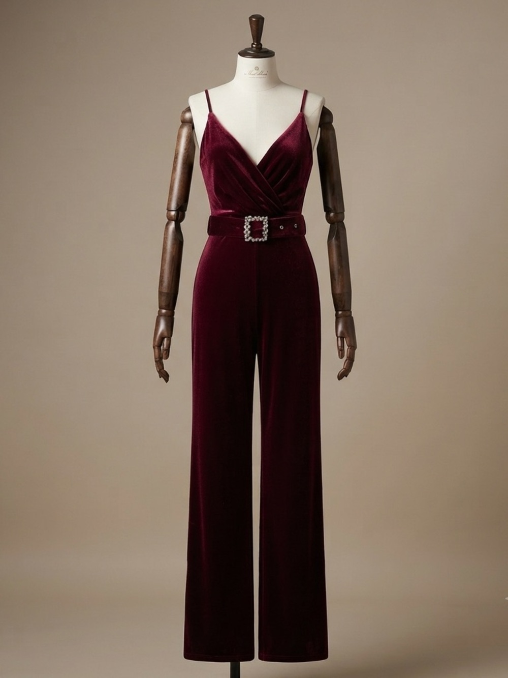 Elegant Burgundy Velvet Jumpsuit